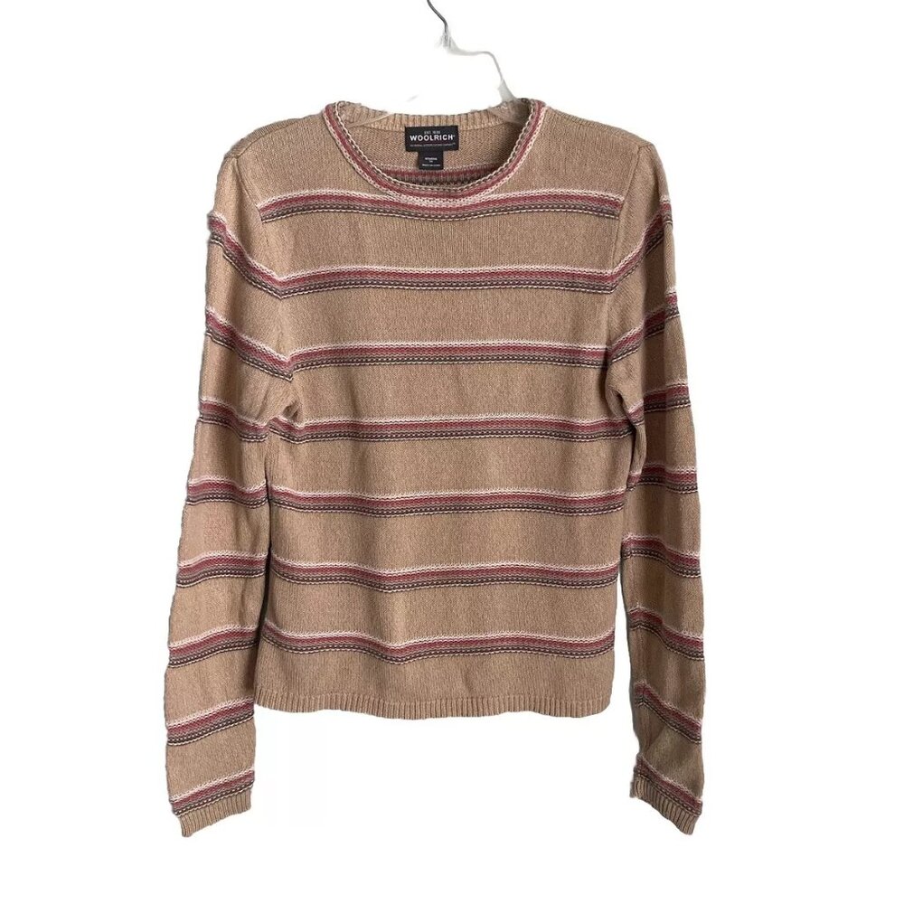 Woolrich Khaki Embroidered Stripe Cotton Blend Long Sleeve Sweater